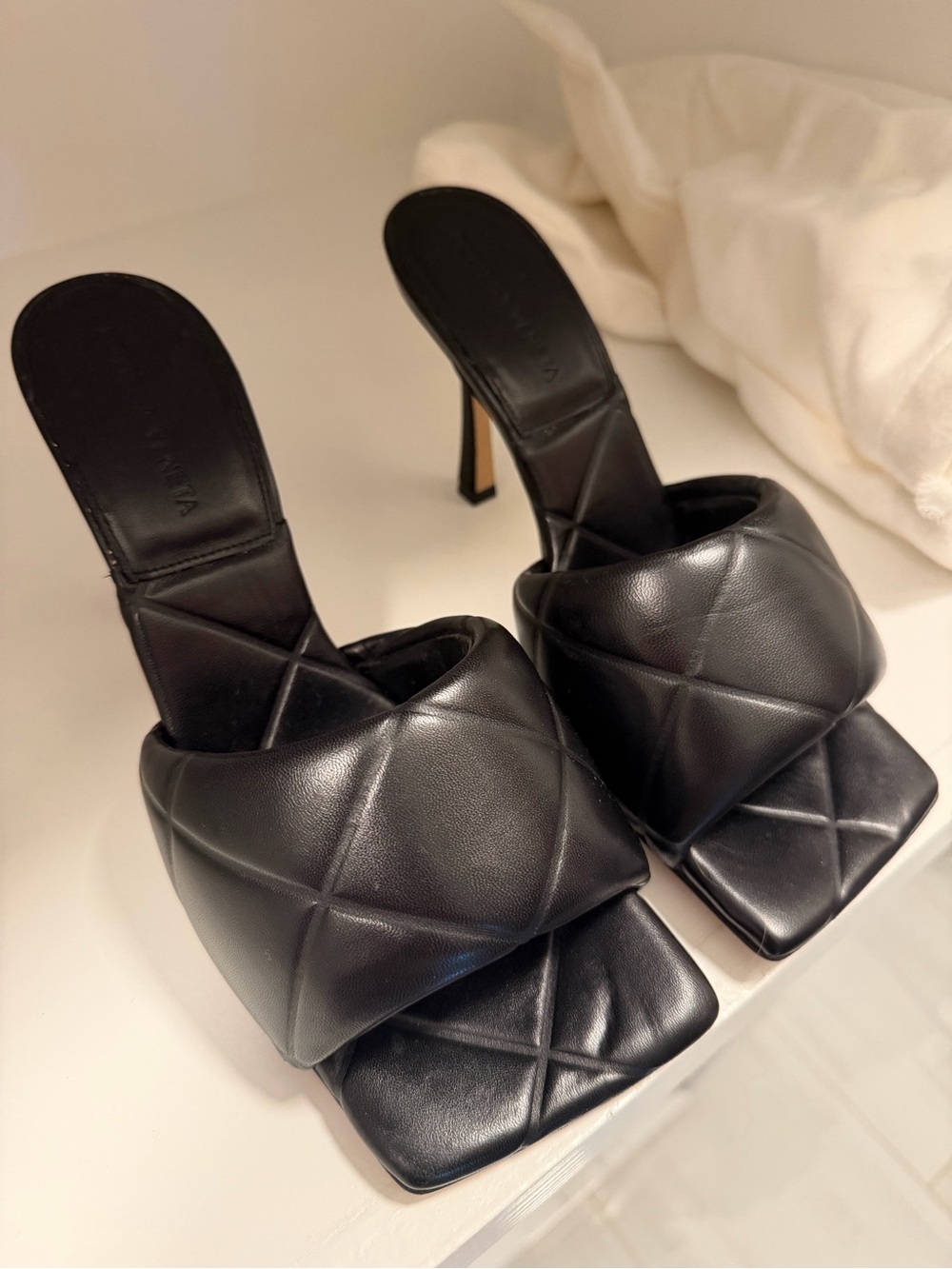 Bottega Veneta Black Quilted Leather Heeled Mules